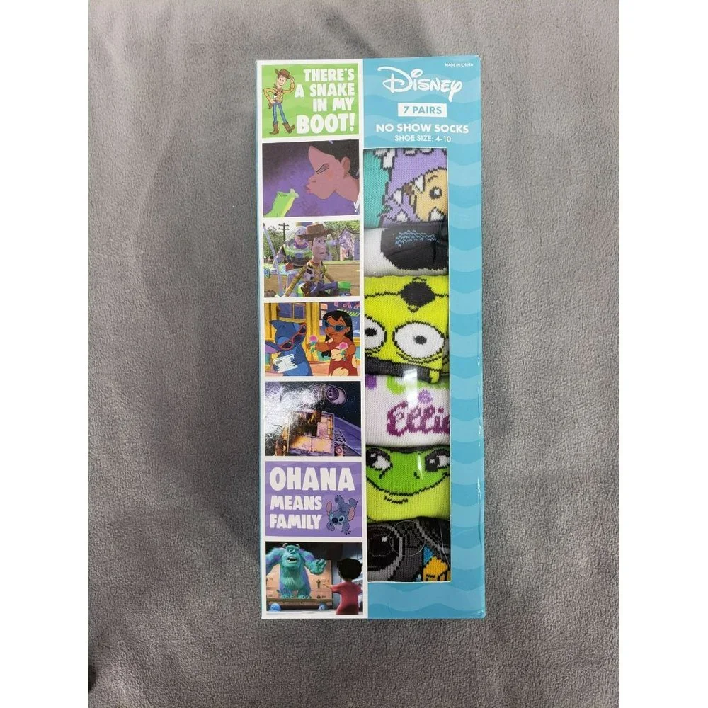Disney 7 Pairs No Show Socks‎ Shoe Size 4-10